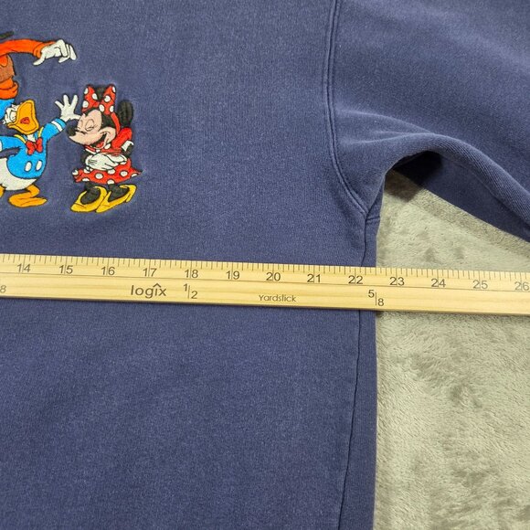 Vtg Disney Sweatshirt Mens M Blue Embroidered Goofy Mickey Minnie Pluto 90s - Picture 7 of 8